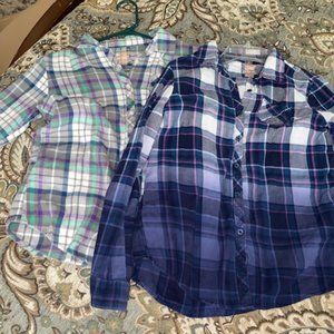 Set of (2) Faded Glory Plaid Button Down Shirts